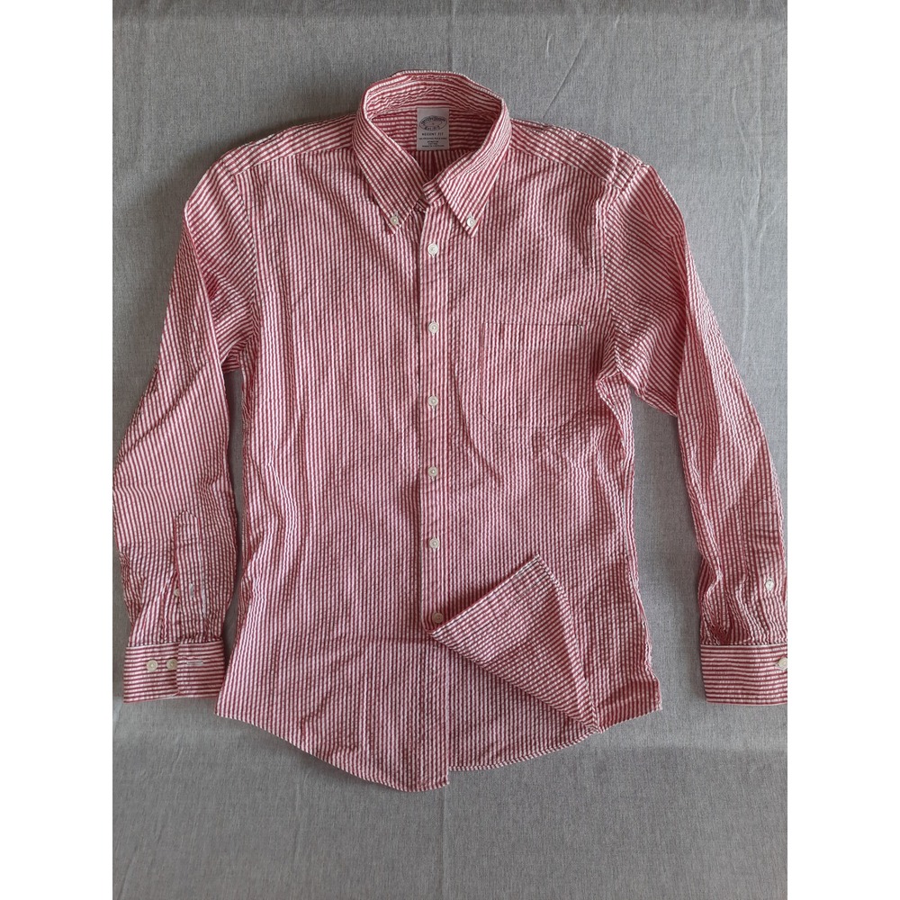 Brooks Brothers Regent Fit Red Stripe Wrinkle Seersucker Button Down Shirt Men S